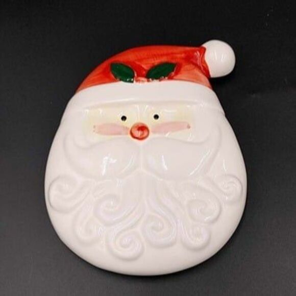 Ceramic Santa Chip & Covered Dip Platter Hand Painted Vintage Christmas St. Nick - Picture 5 of 10